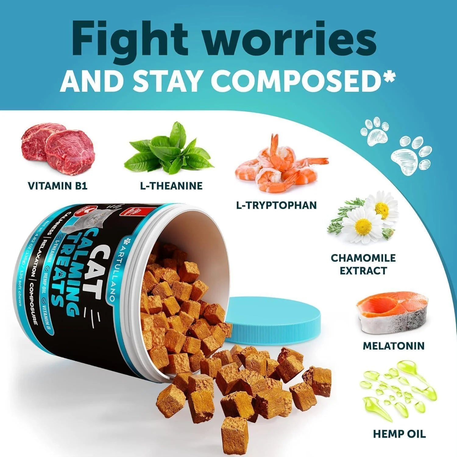 Hemp Cat Calming Treats for Stress & Anxiety Relief Cat & Kittens Melatonin