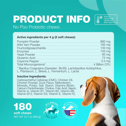 No Poo Chews for Dogs Coprophagia Deterrent for Dogs Forbid for Dogs Stool Eating Deterrent Dog Probiotics for Digestive Health Digestive Gut & Immune Health Treats No Poop Eating for Dogs